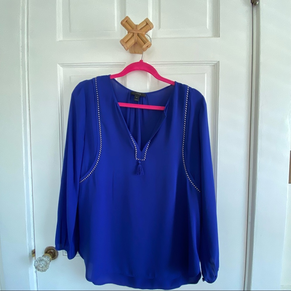 JCrew blouse with fun tassel detail